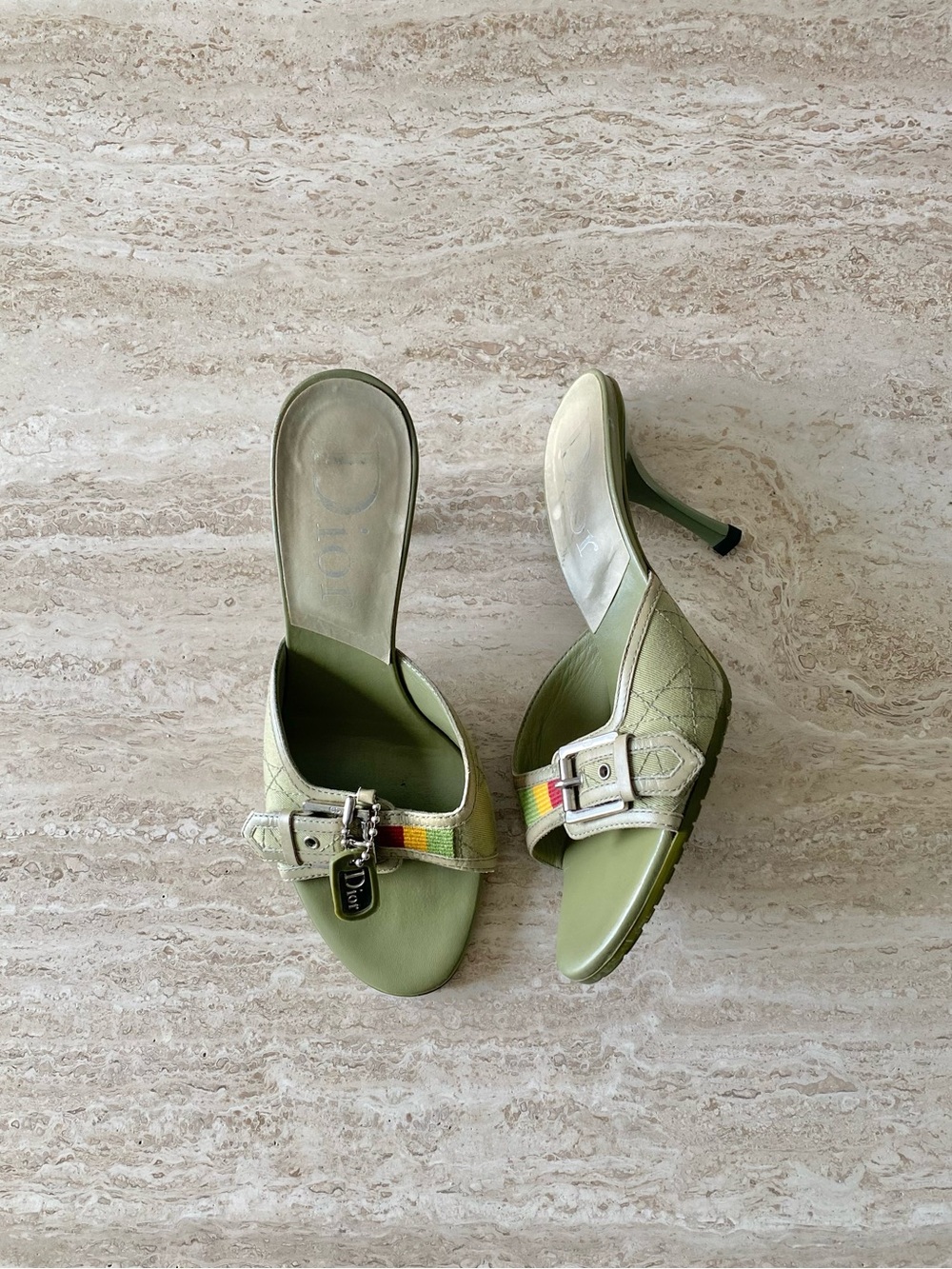 Vintage Dior Rasta Cannage Canvas Tag Mule Sandal Heels